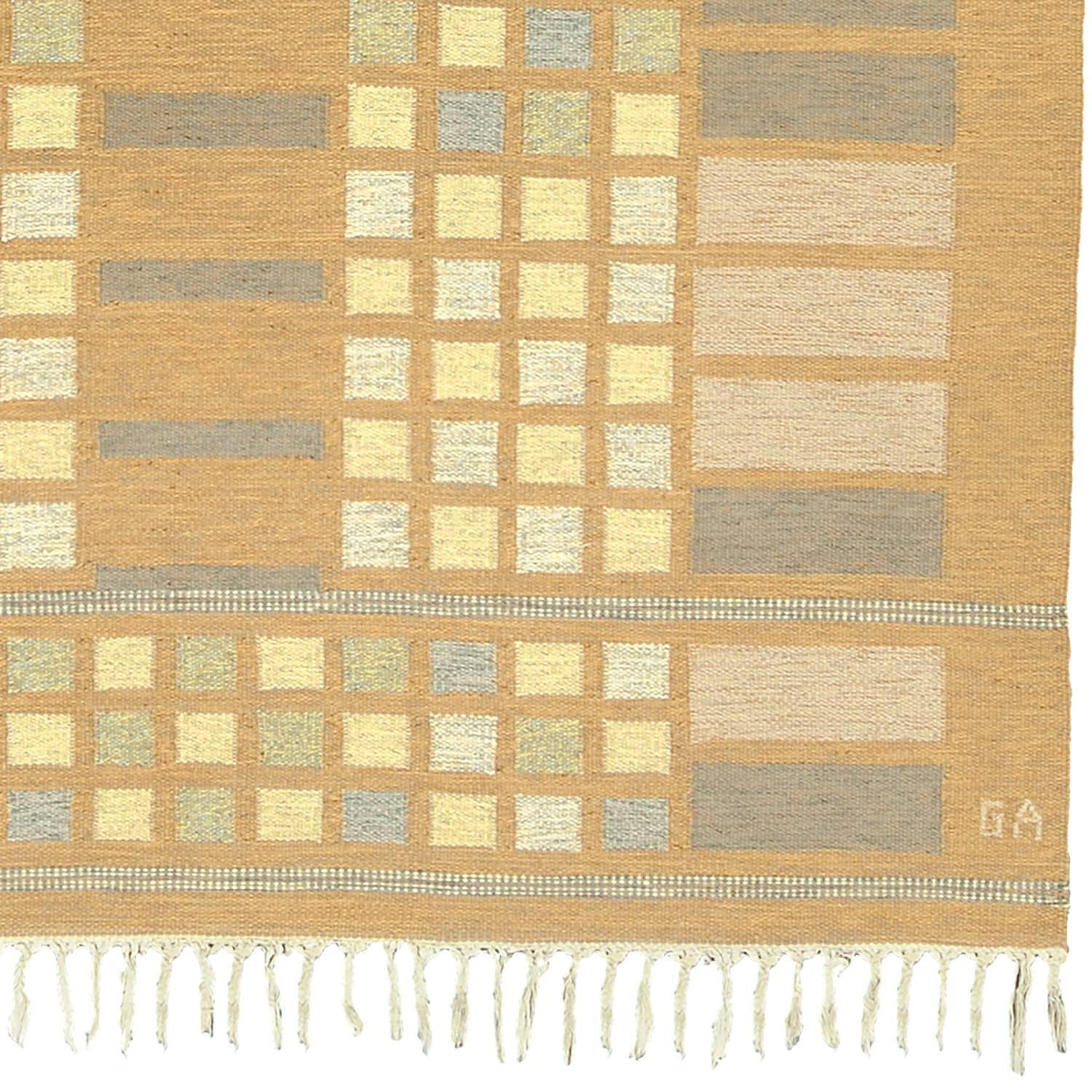 Hand-Woven Mid-20th Century Swedish Flat-Weave Carpet For Sale