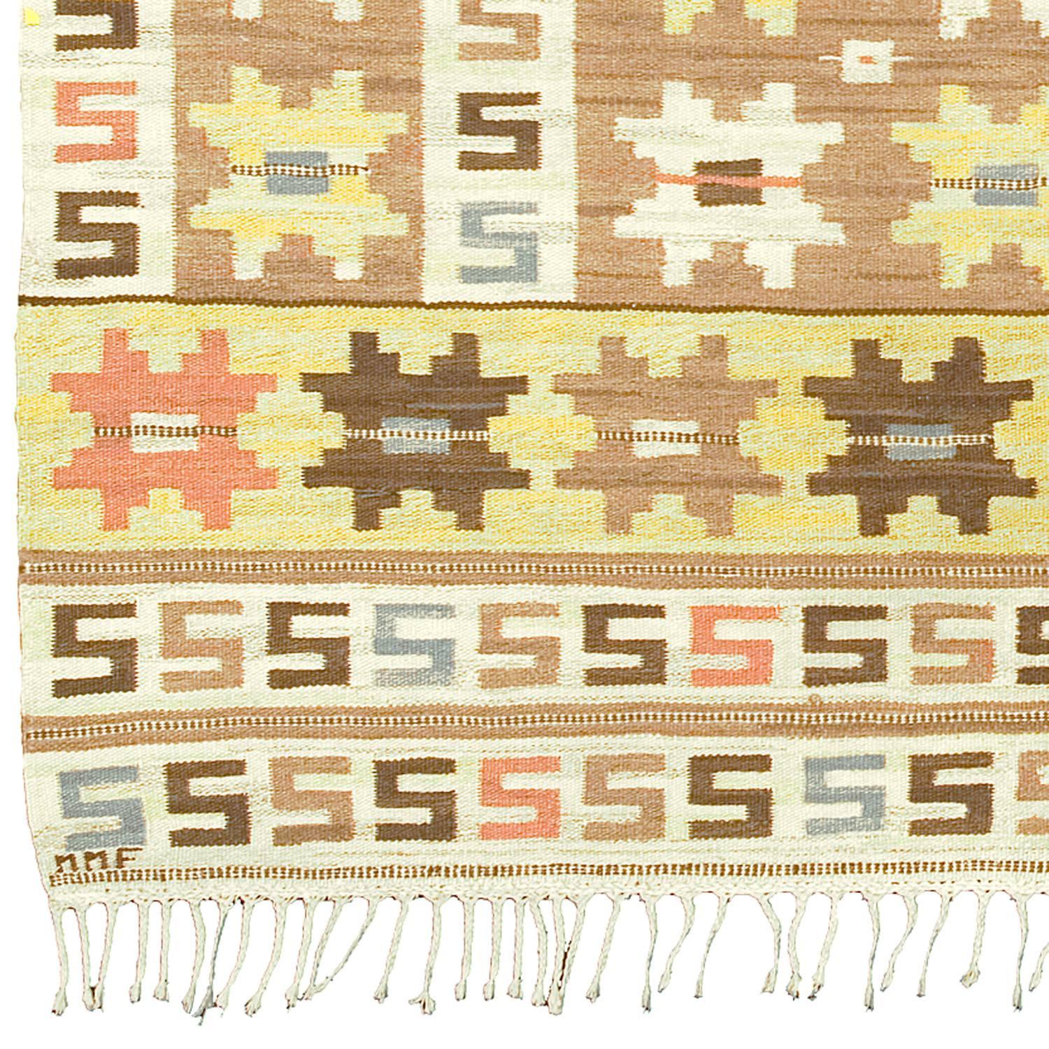 20th century Swedish flat-weave carpet
Initialed 