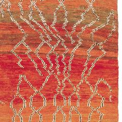 Mid-20th Century Red and Orange Beni Ourain Moroccan Rug