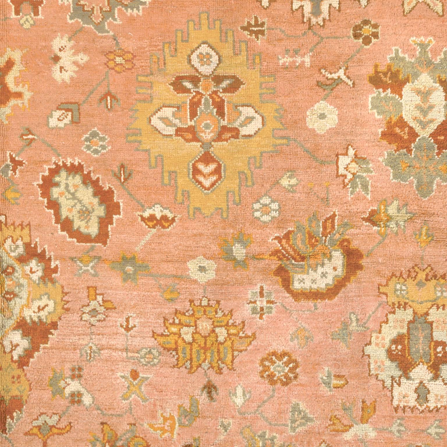 Hand-Woven Late 19th Century Turkish Oushak Rug For Sale