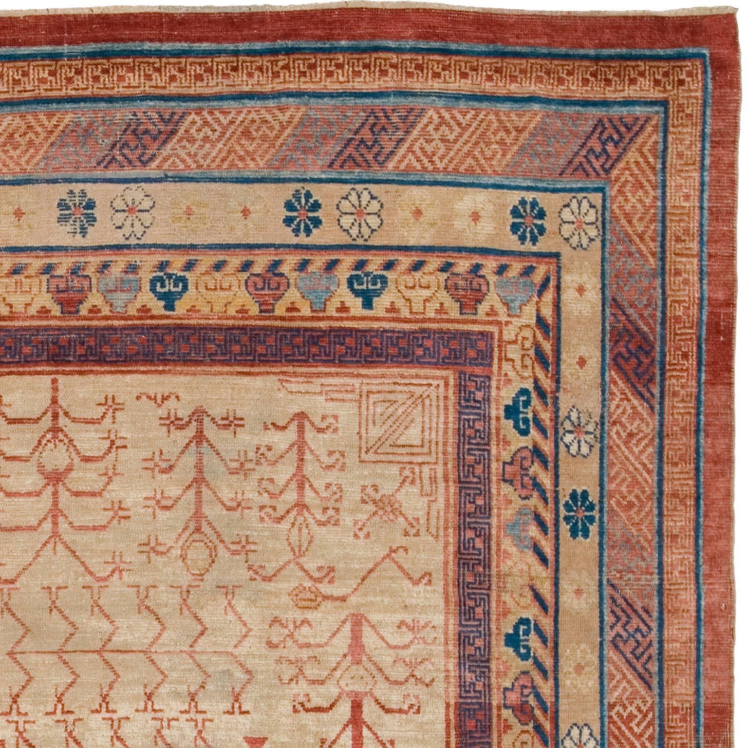 Late 19th century Khotan carpet
china ca. 1890
handwoven

                