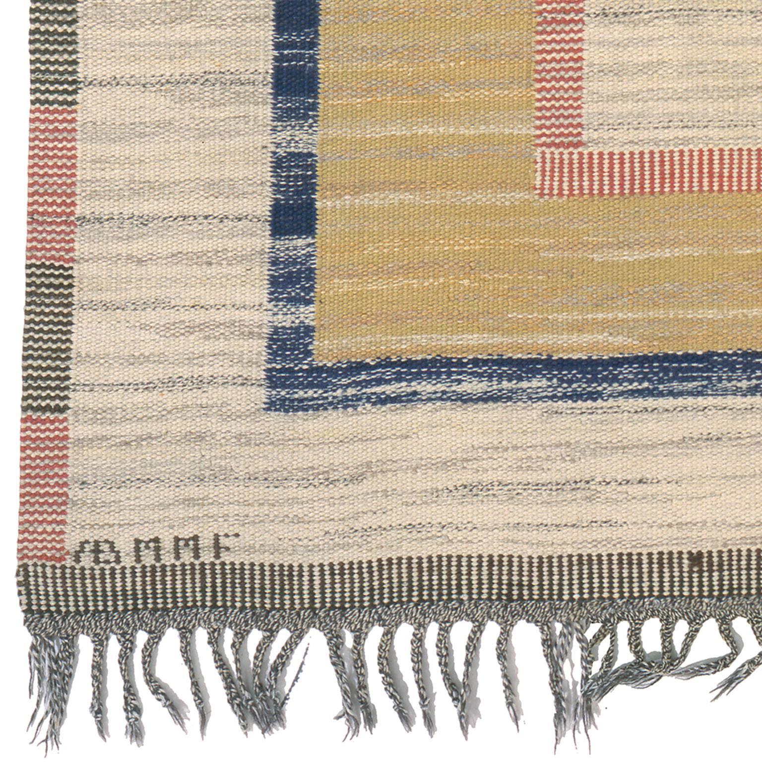 20th century Swedish flat-weave carpet. Initialed: AB MMF (AB Märta Måås-Fjetterström)