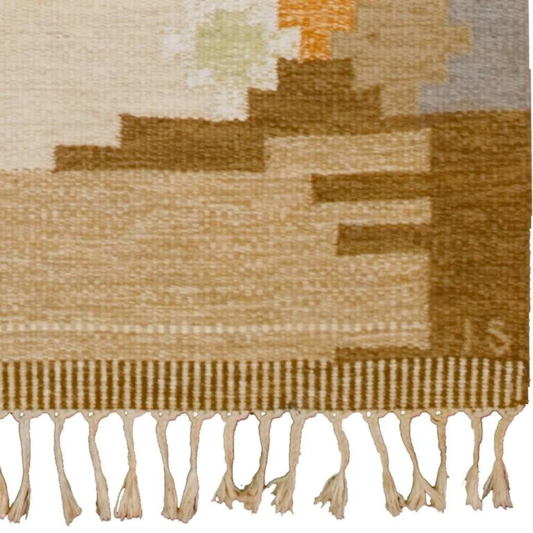 Mid-20th century Swedish flat-weave carpet. 
Initialed: IS (Ingegerd Silow).
Sweden ca. 1950
