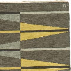 Mid-20th Century Gray and Yellow Geometric Swedish Flat Weave Carpet