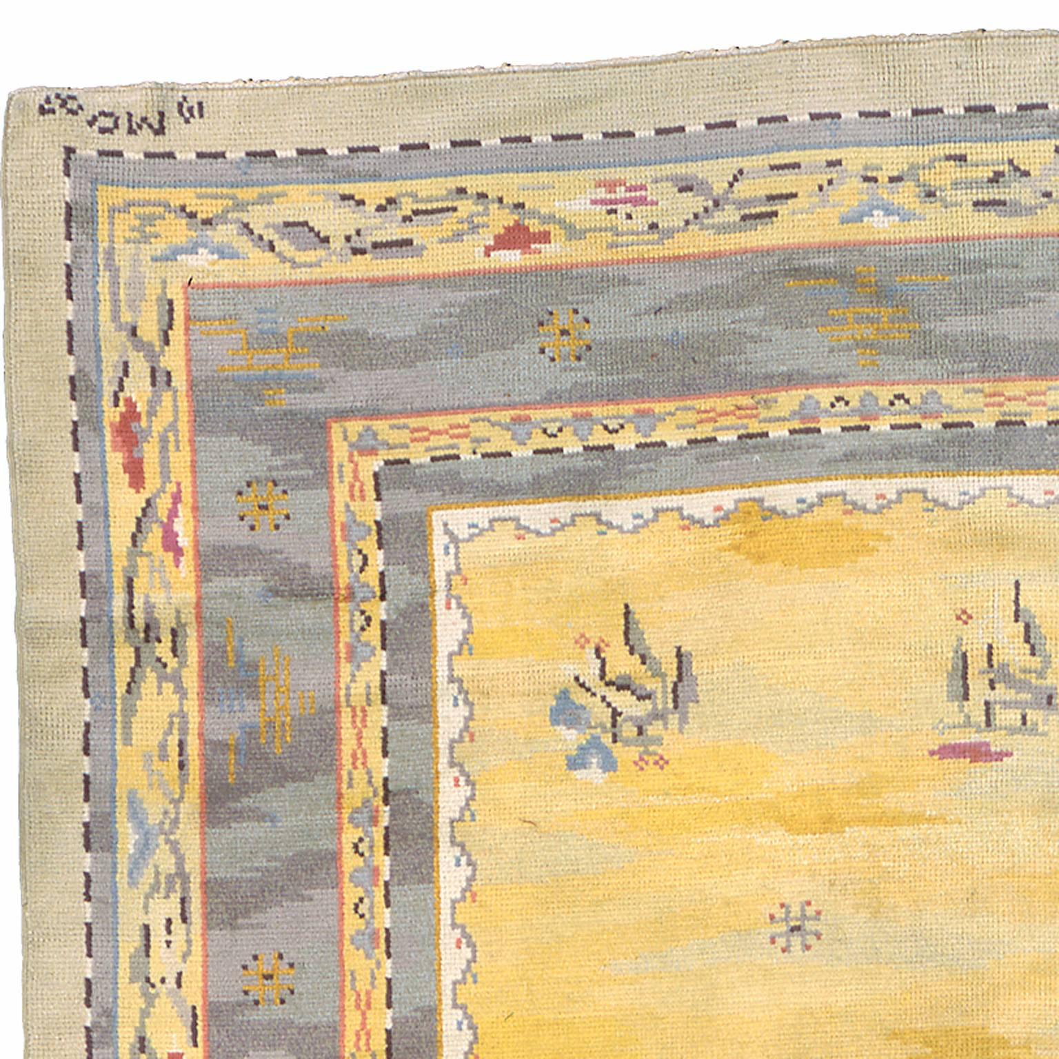 Early 20th century Swedish pile carpet. Initialed: 19 MG 27 (19 Martha Gahn 27).