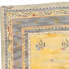 Early 20th Century Yellow and Blue Floral Swedish Pile Rug