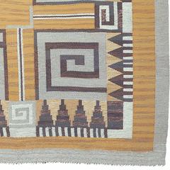 Mid-20th Century Warm Gold Geometric Swedish Flat-Weave Carpet