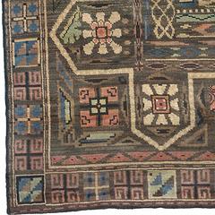 Early 20th Century Brown Geometric Swedish Pile Rug, Designed by Maja Sjostrom