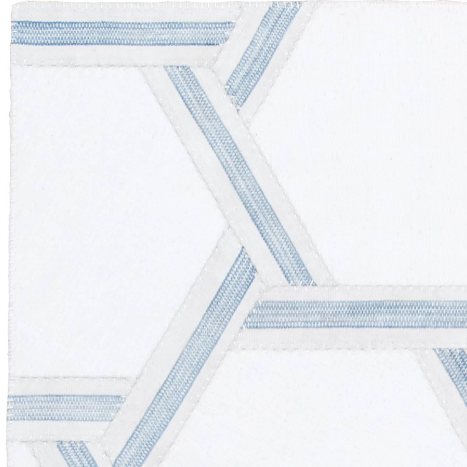 Vintage Kilim composition - Spinning star design.Turkish panels: white (100% cotton, textured), white and blue (linen & cotton)