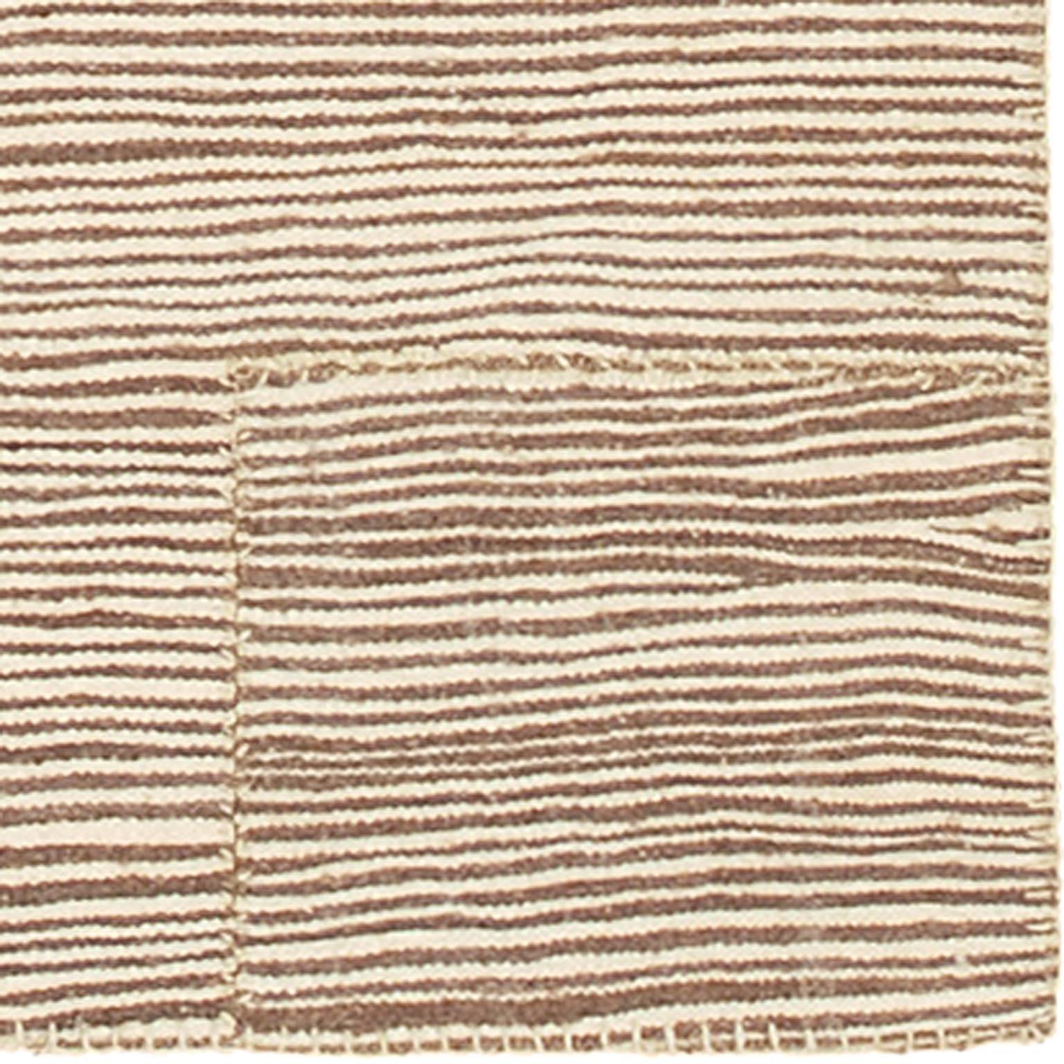 Vintage Kilim composition - The Gate design. Moroccan rare panels:white & brown striped. The stitch: regular herringbone with button stitch on the edges.