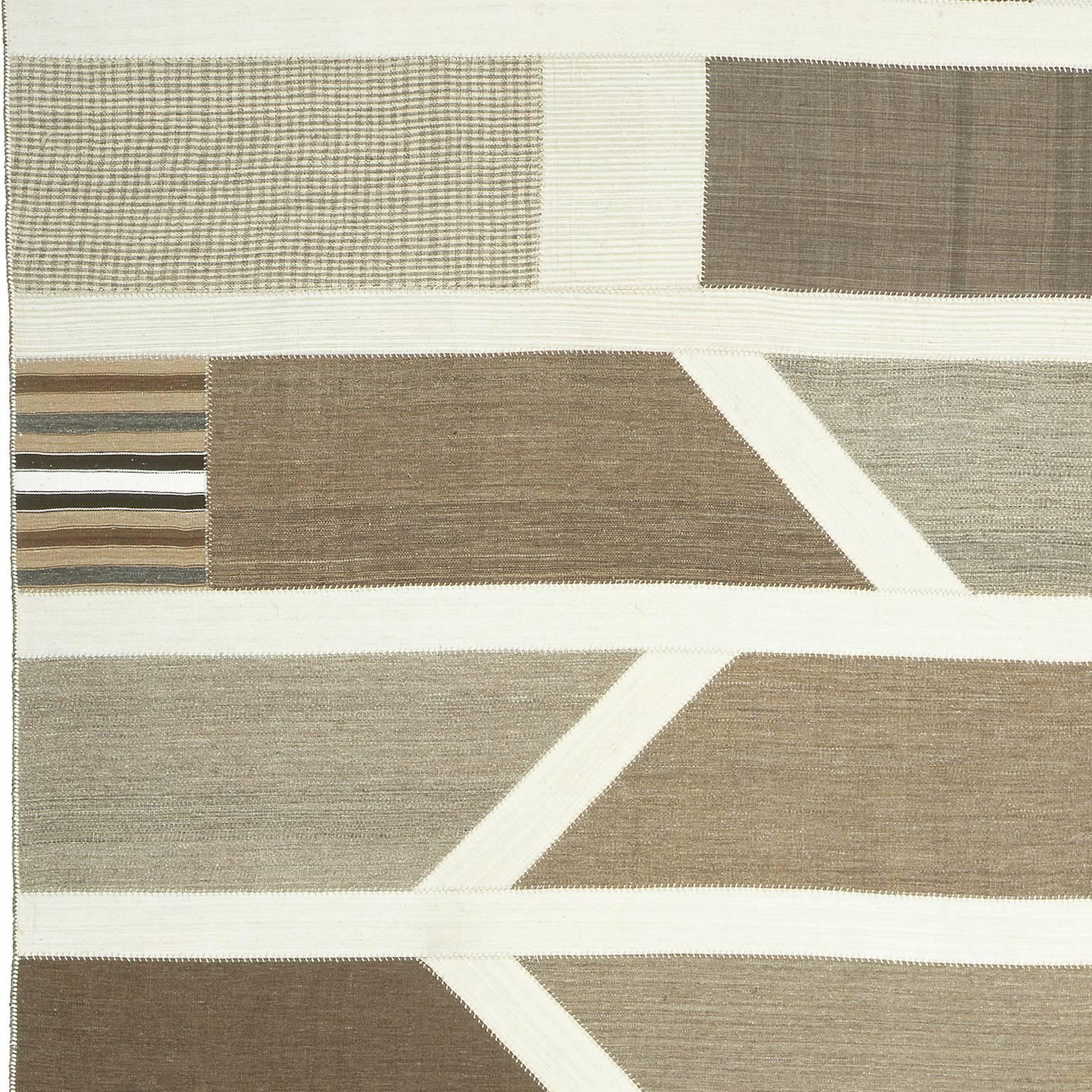 Wool Mid-20th Century Vintage Kilim Composition Carpet For Sale