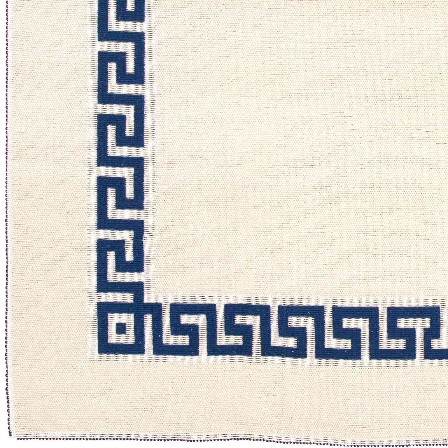 Contemporary Sardinian Carpet
Sardegna, Italy.  
ca. 2009
90 % White and Melange Wool & 10% Cotton

This textile is created with a rice stitch creating Roman / Greek motif.  It embodies the ancient and handcrafted artistic tradition of the island of