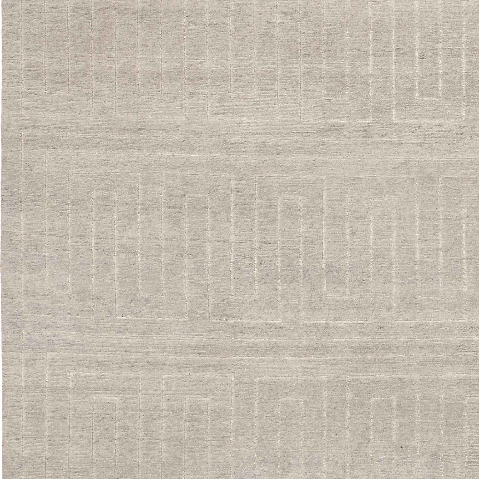 Hand-Woven Contemporary 'Marion II' Grey Tibetan Wool and Silk Carpet