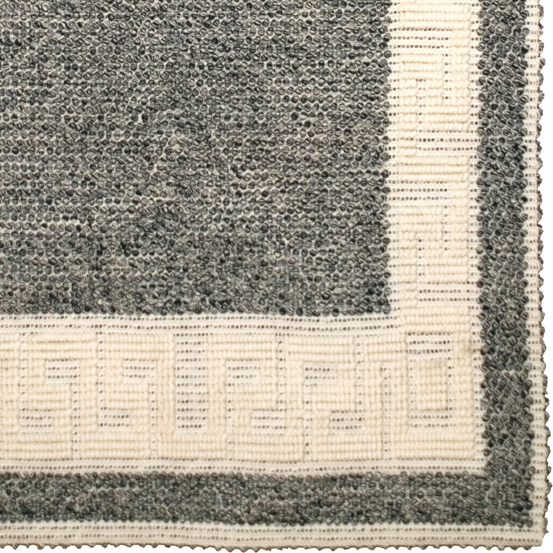 Contemporary Sardinian handwoven carpet
Sardinia, Italy, circa 2009
100% white and melange blue cotton

This handwoven textile is created with a rice stitch creating Roman or Greek motif. It embodies the ancient and handcrafted artistic