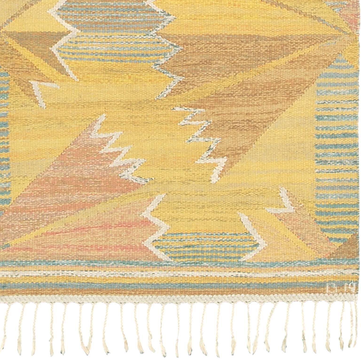 Swedish flat-weave
Sweden, circa 1943.
Handwoven wool.
Initialed: AB MMF, BN (Märta Måås-Fjetterström, Barbro Nilsson).
