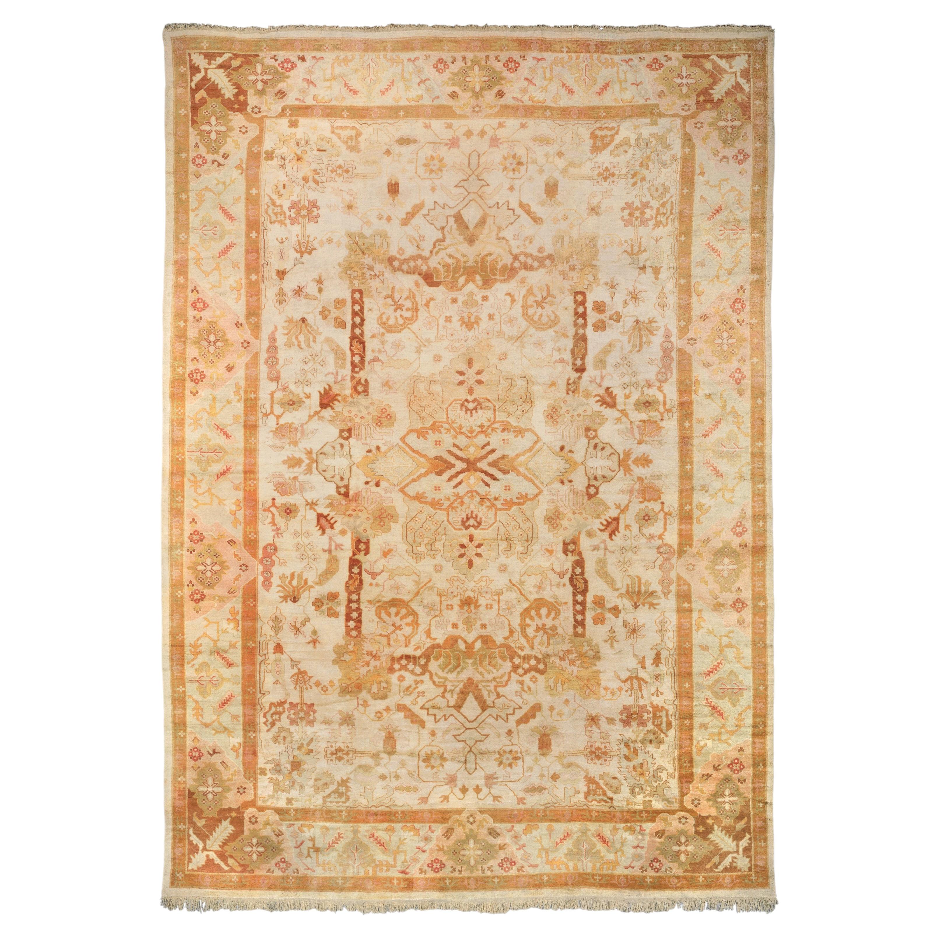 Late 19th Century Antique Turkish Beige Floral Borlou Carpet