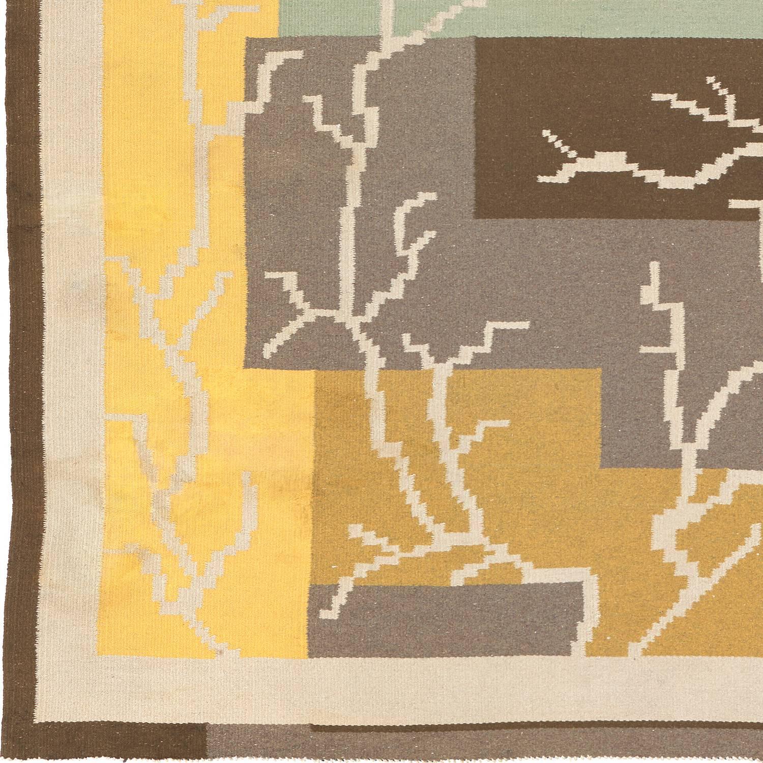 Hand-Woven Mid- 20th Century Finnish Flat-Weave Carpet For Sale