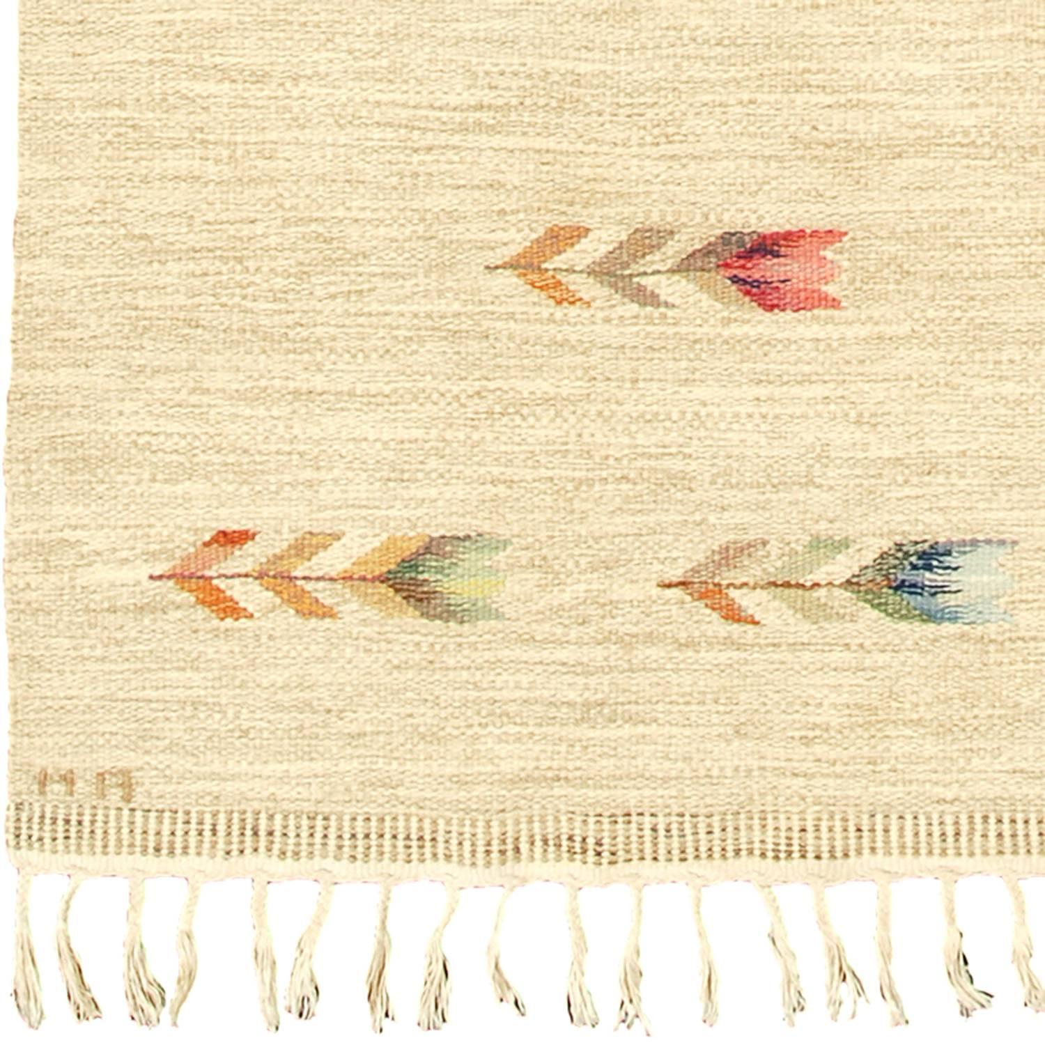 20th century Swedish flat-weave carpet, initialed 