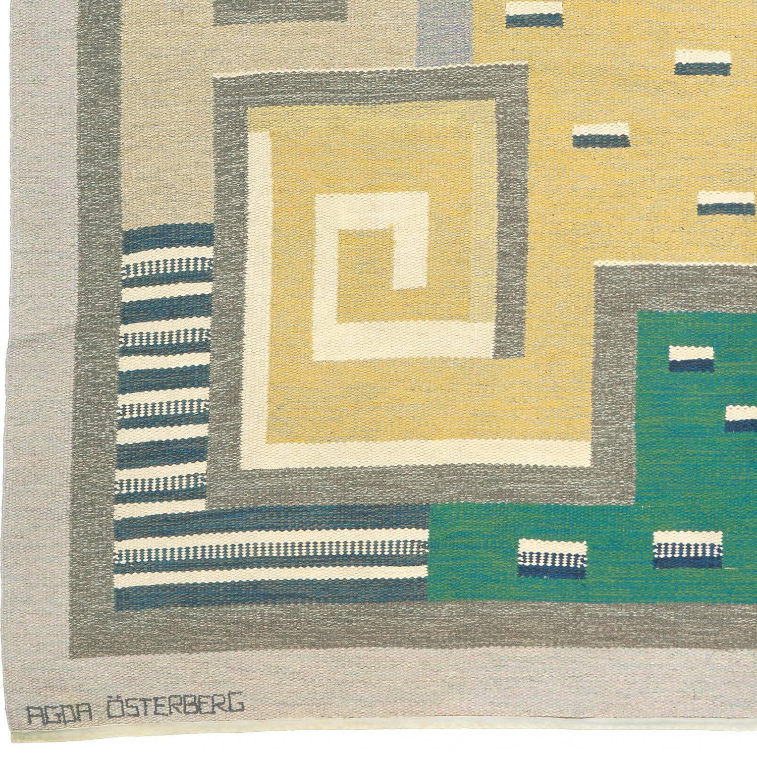 20th century Swedish flat-weave carpet
Initialed 