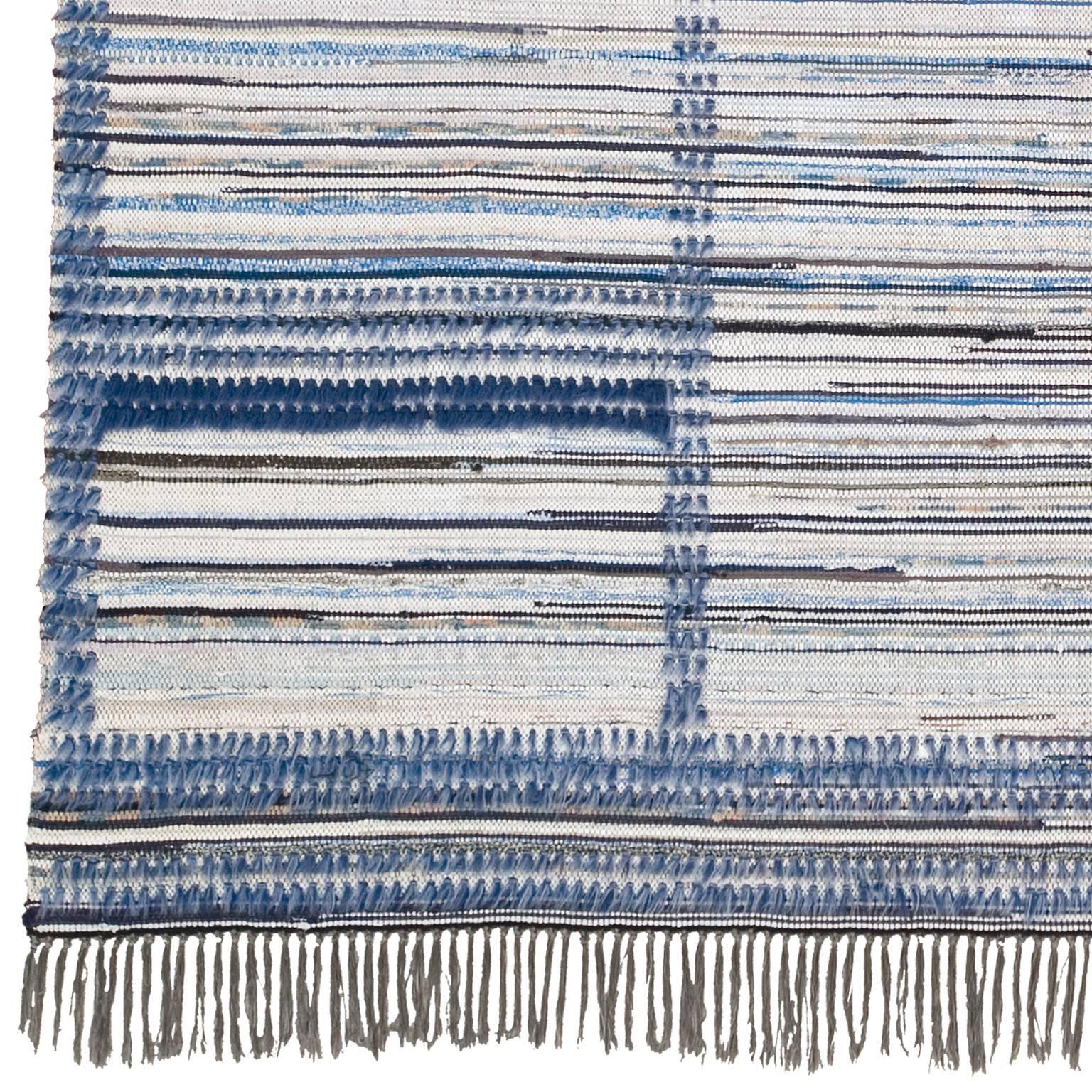 Vintage Swedish rag rug with Rya Design.