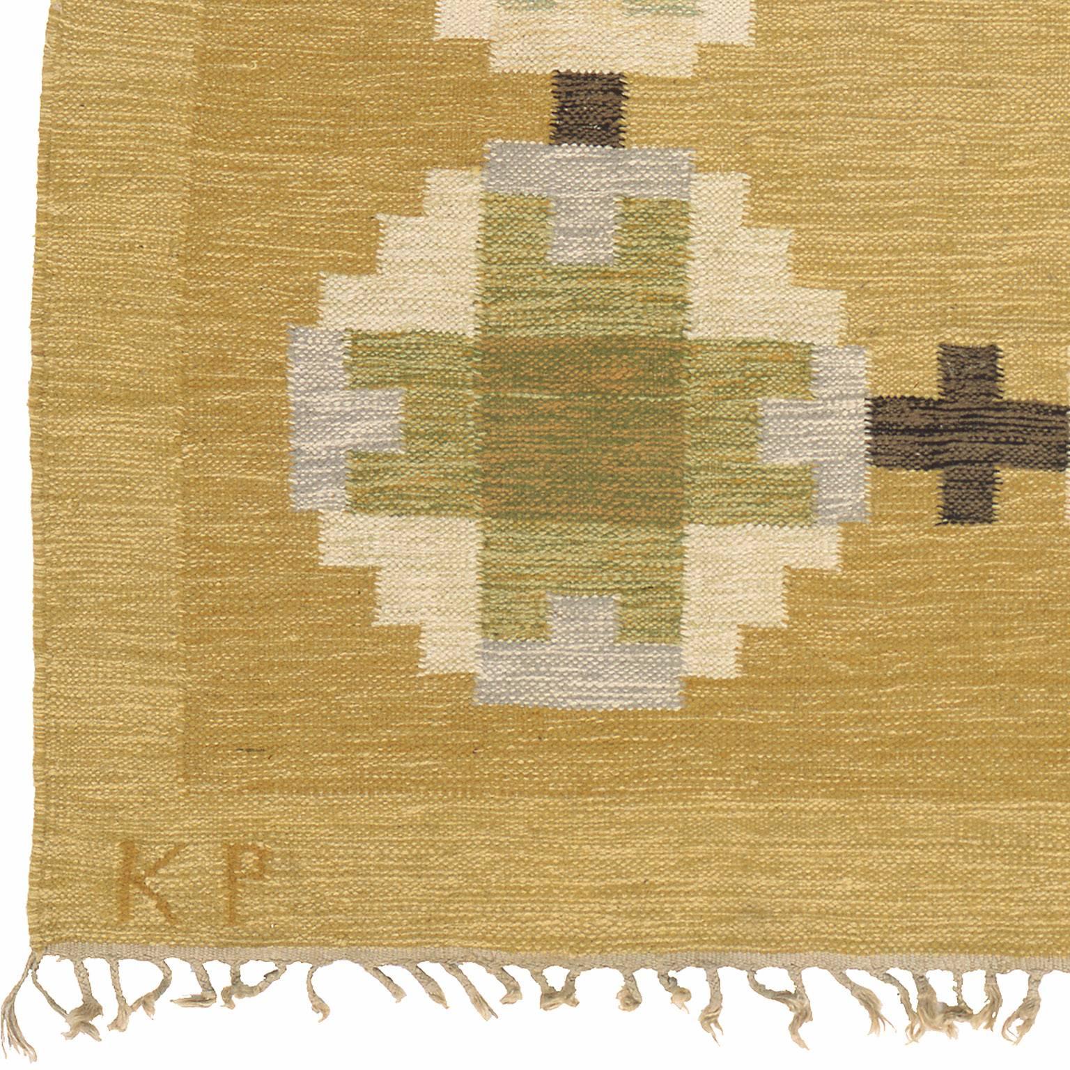 Mid 20th century Swedish flat-weave carpet. 
Initialed: KP