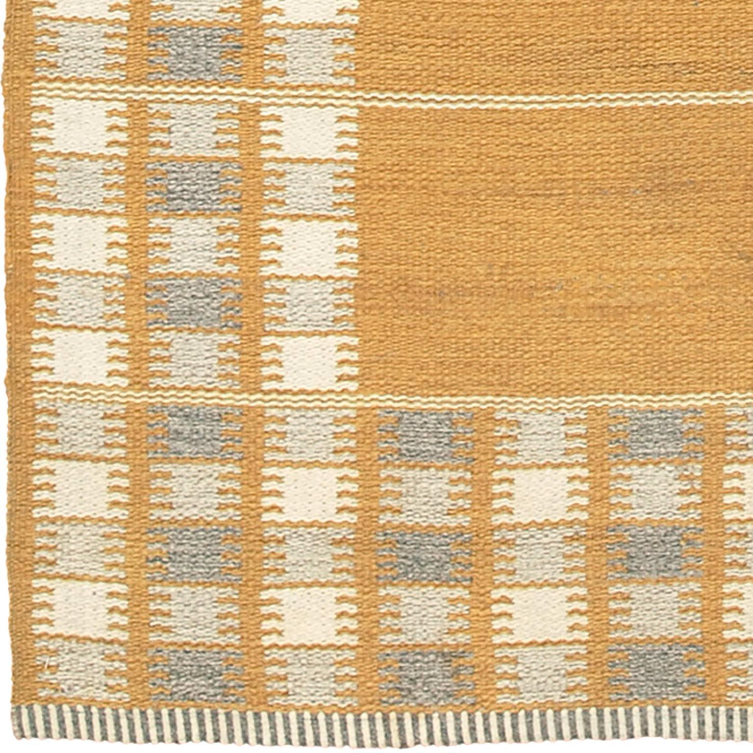 Wool Mid-20th Century Double Sided Swedish Flat Weave Carpet For Sale