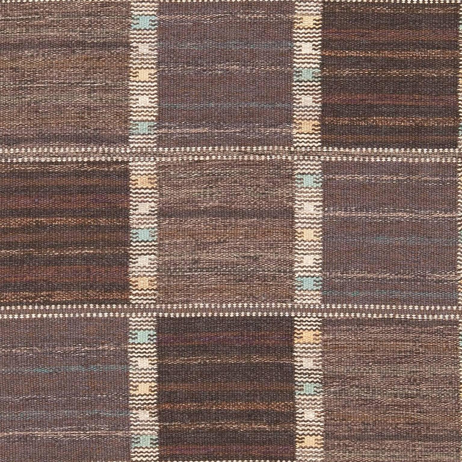Hand-Woven Mid-20th Century Swedish Flat Weave Carpet, 