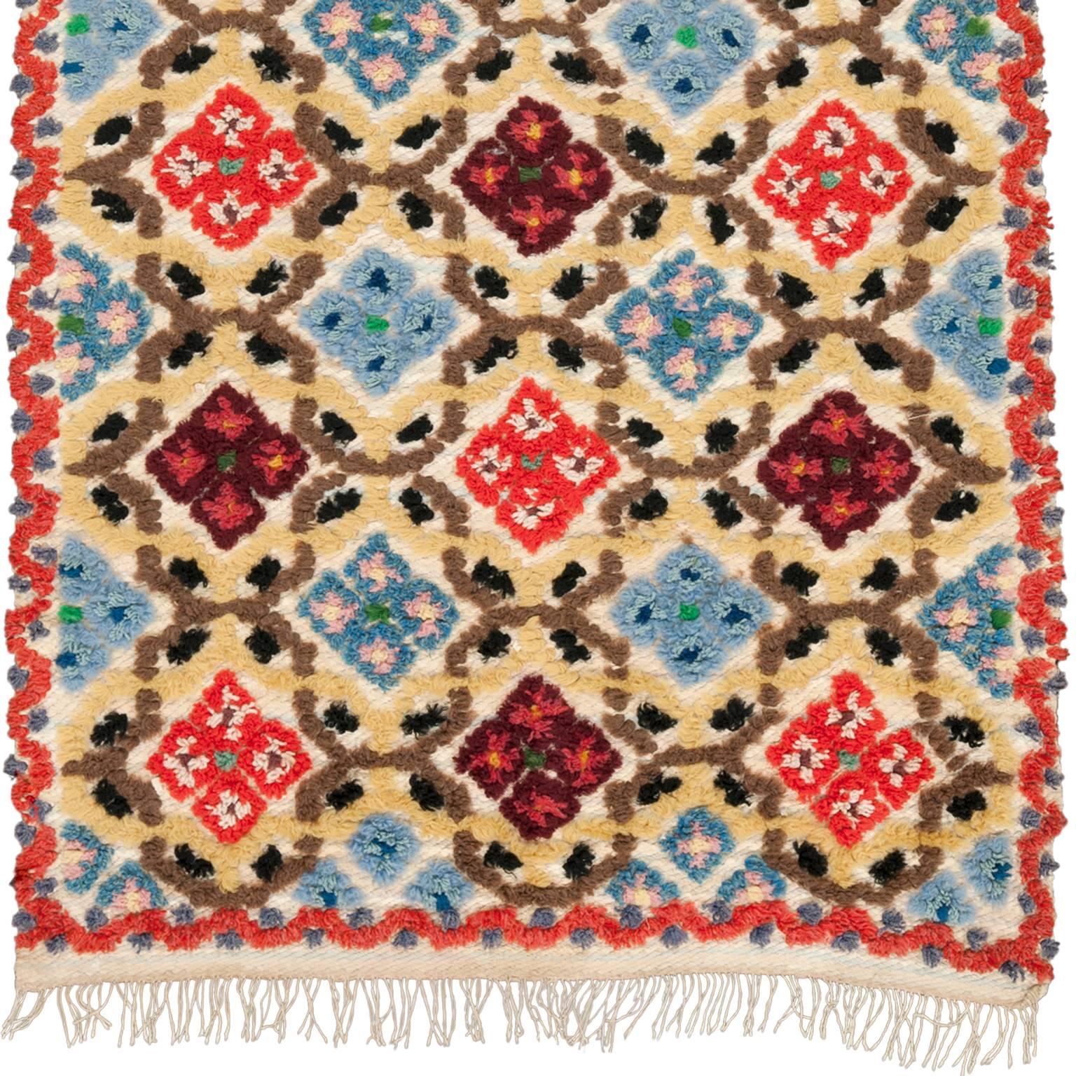 Hand-Woven Mid-20th Century Swedish Pile and Flat-Weave Rug For Sale