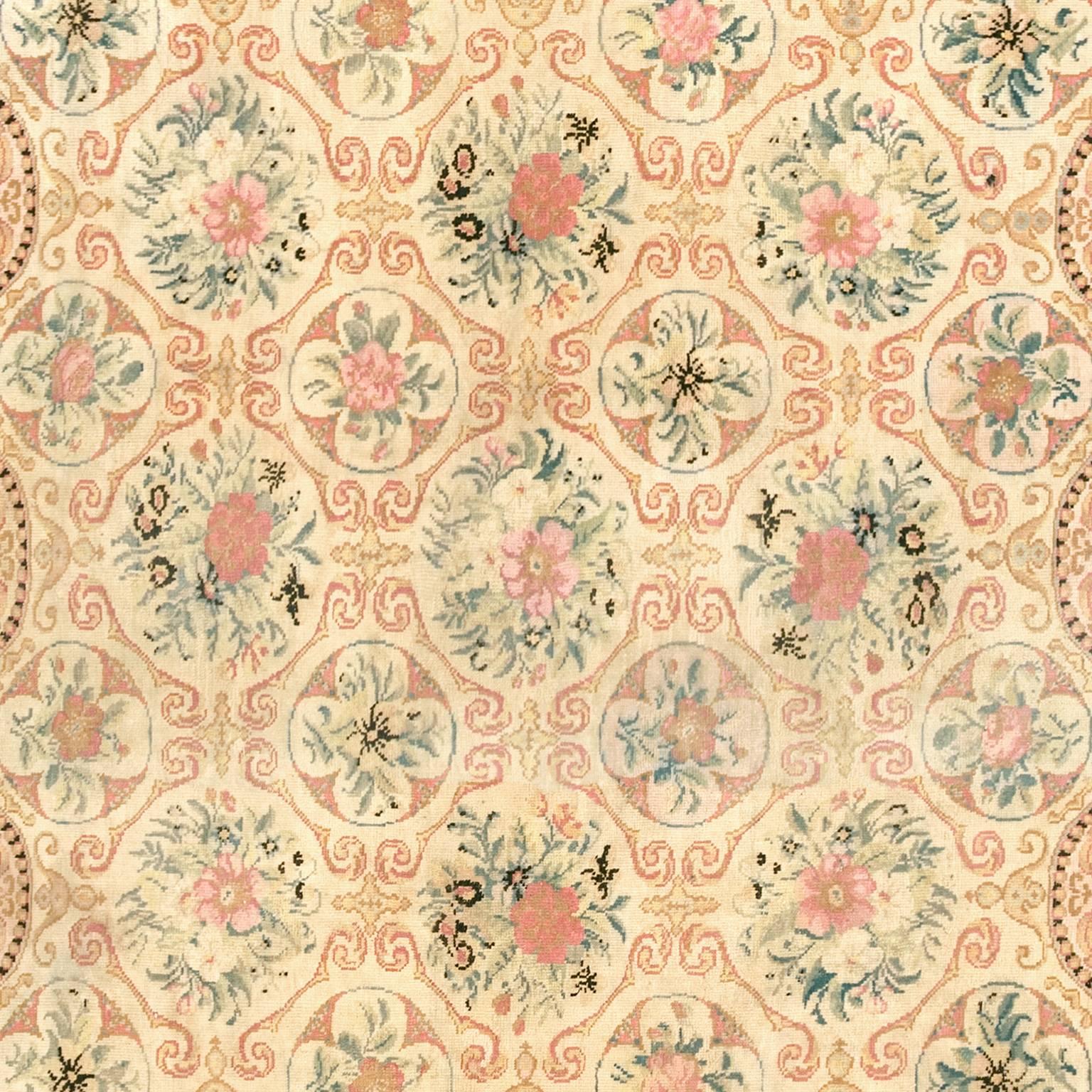 Ukrainian Ukranian Pile Carpet with Floral Design, 19th Century For Sale
