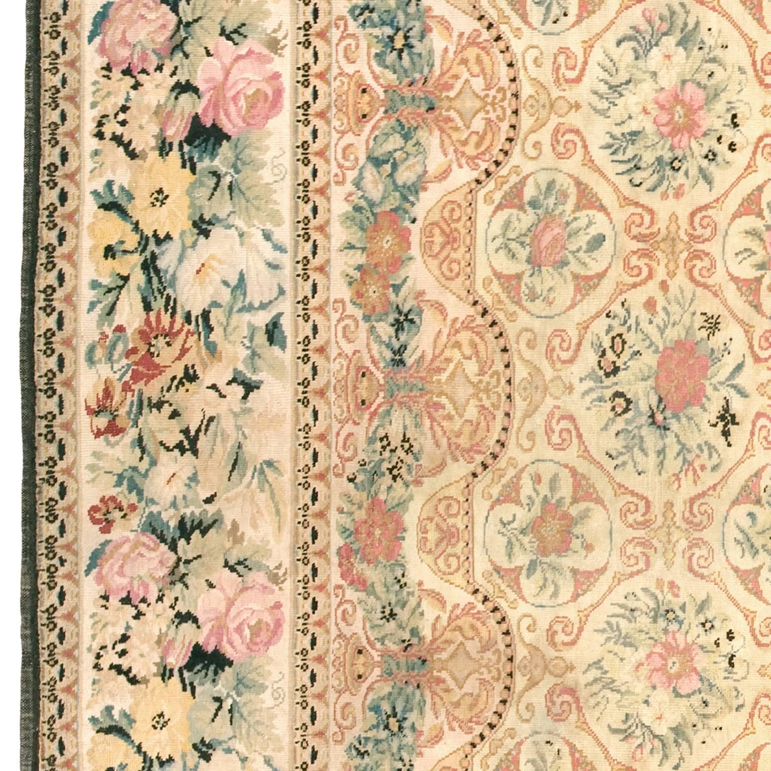 Ukranian Pile Carpet with Floral Design, 19th Century In Good Condition For Sale In New York, NY