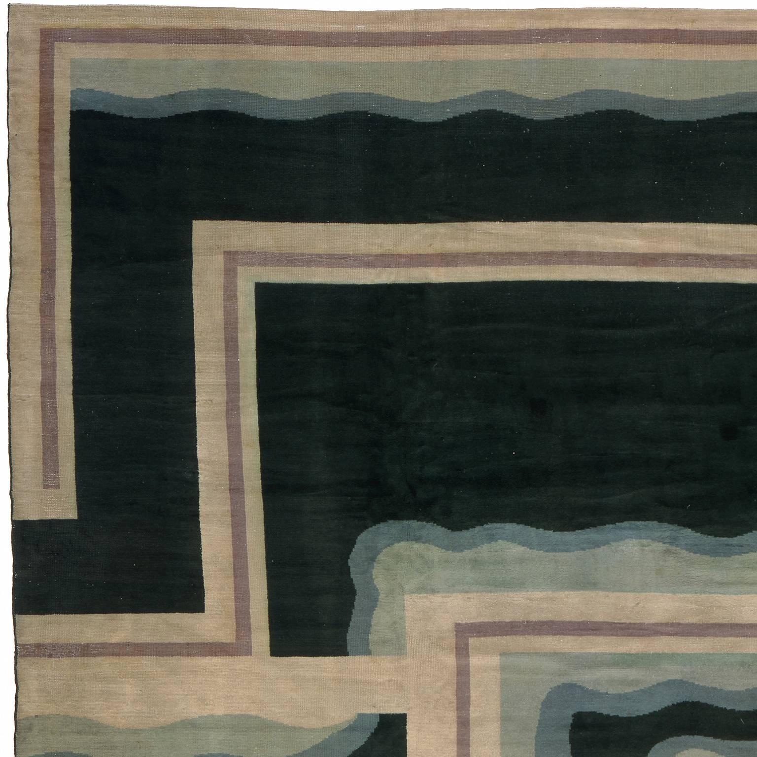 Art-déco-S Savonnerie-Teppich, 1920 (Handgewebt) im Angebot