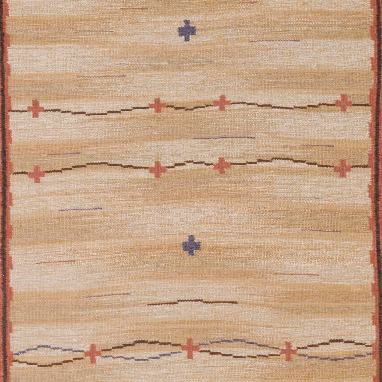 Hand-Woven Swedish Flat-Weave Rug, 1933 For Sale