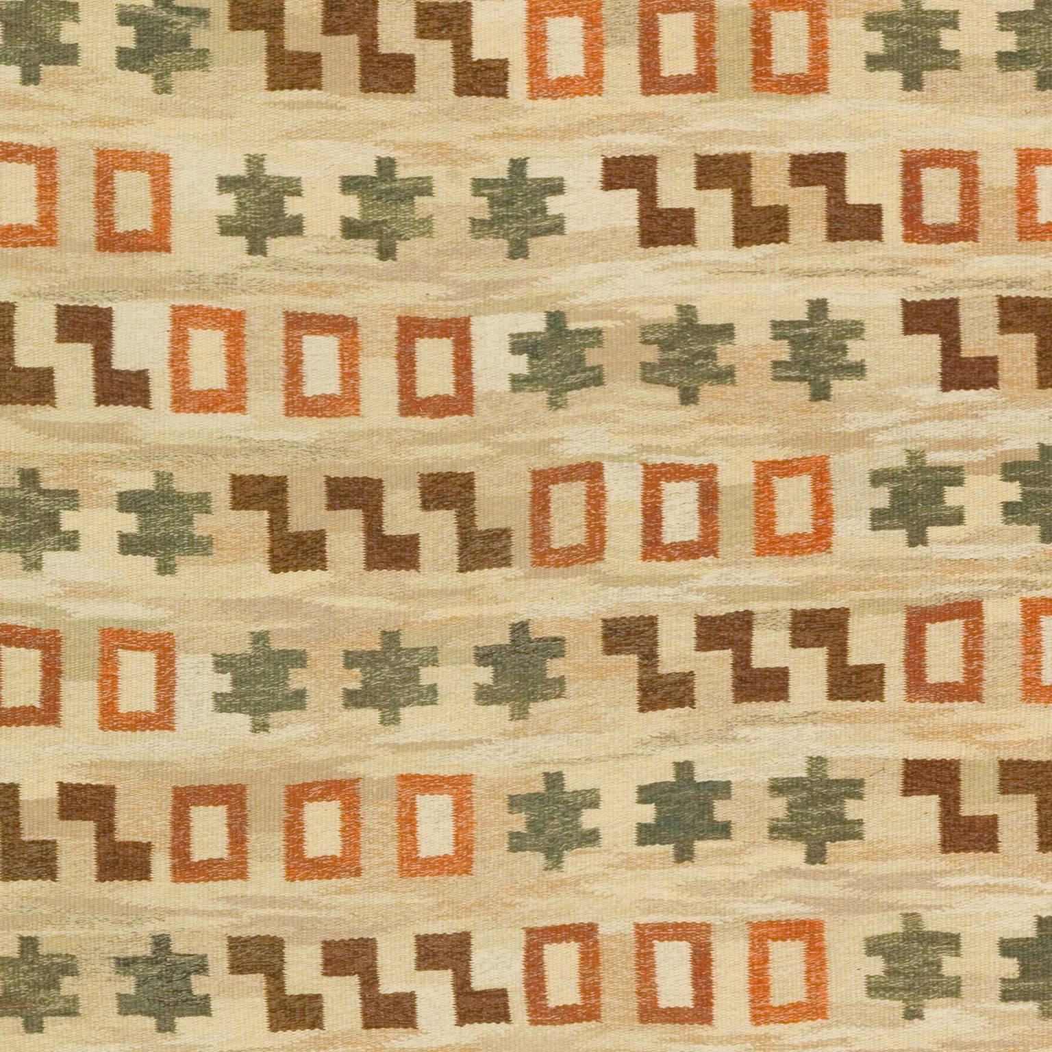Schwedischer Flachgewebeteppich aus der Mitte des 20. Jahrhunderts (Handgewebt) im Angebot