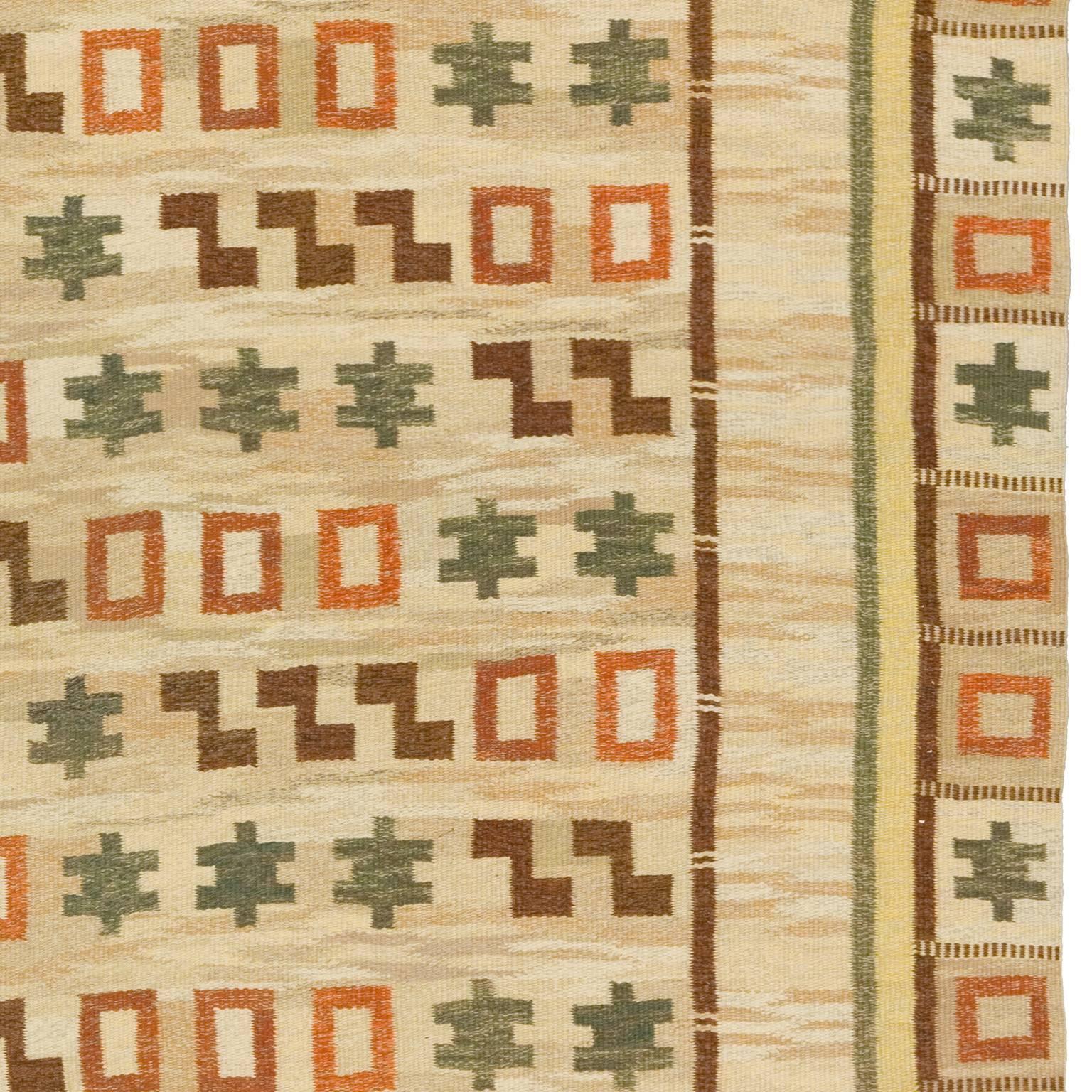 Wool Mid-20th Century Swedish Flat-Weave Rug For Sale