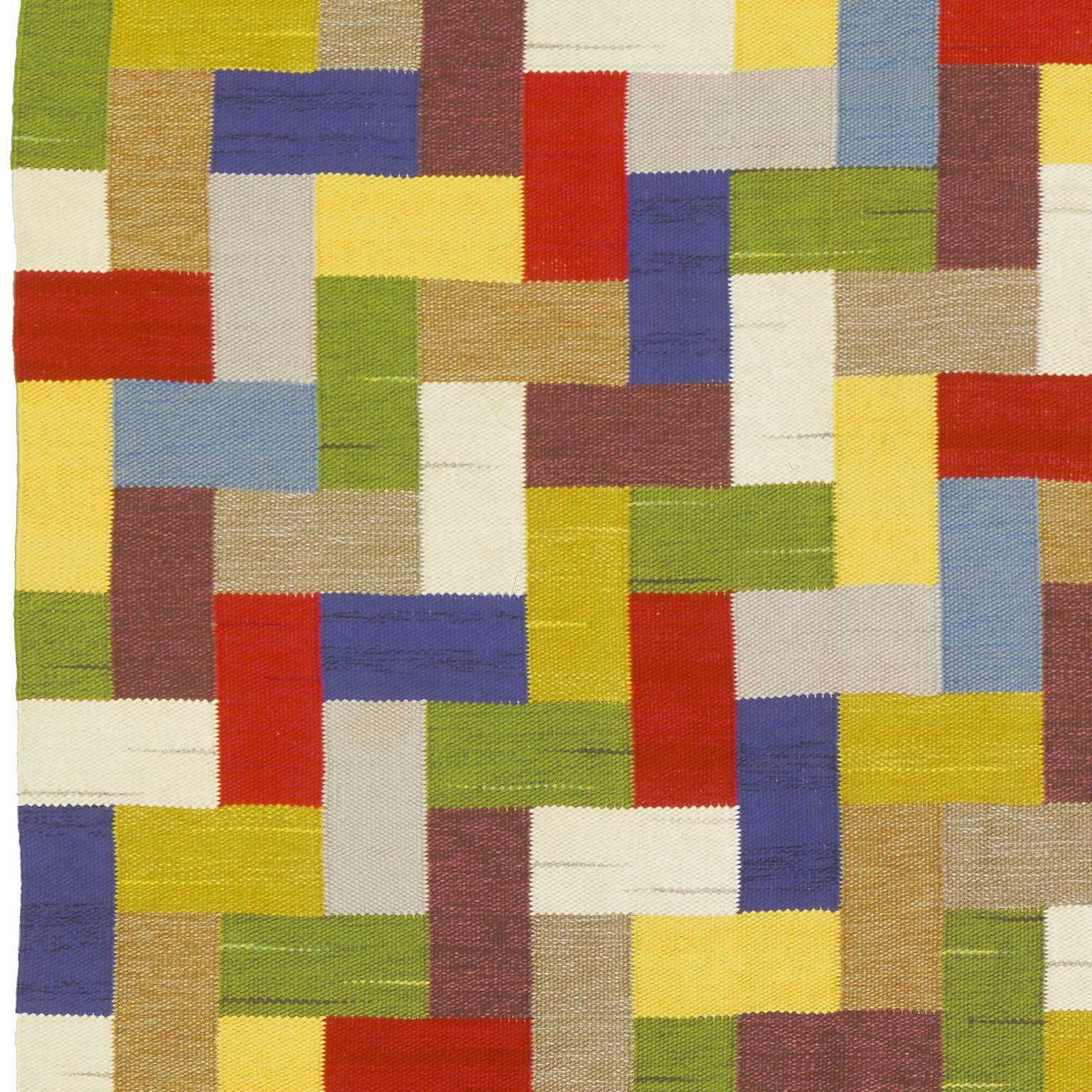 Wool Mid-20th Century Swedish Flat-Weave Carpet by Ingrid Hellman-Knafve For Sale