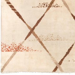Early 20th Century Beige and Brown Geometric Swedish Pile Rug