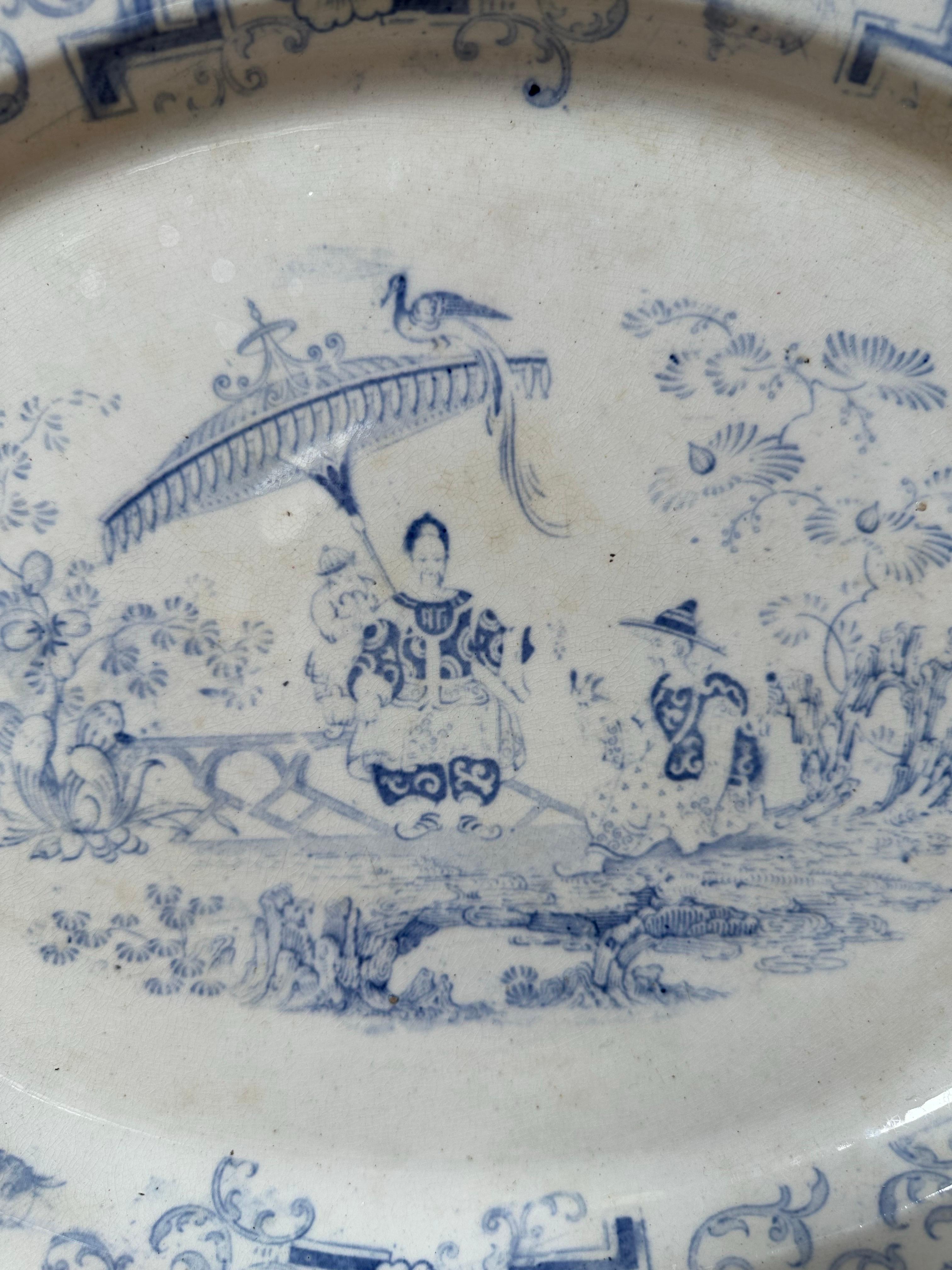 Anglais Grand plat Pyrex à motif de saule, fin des années 1800 en vente