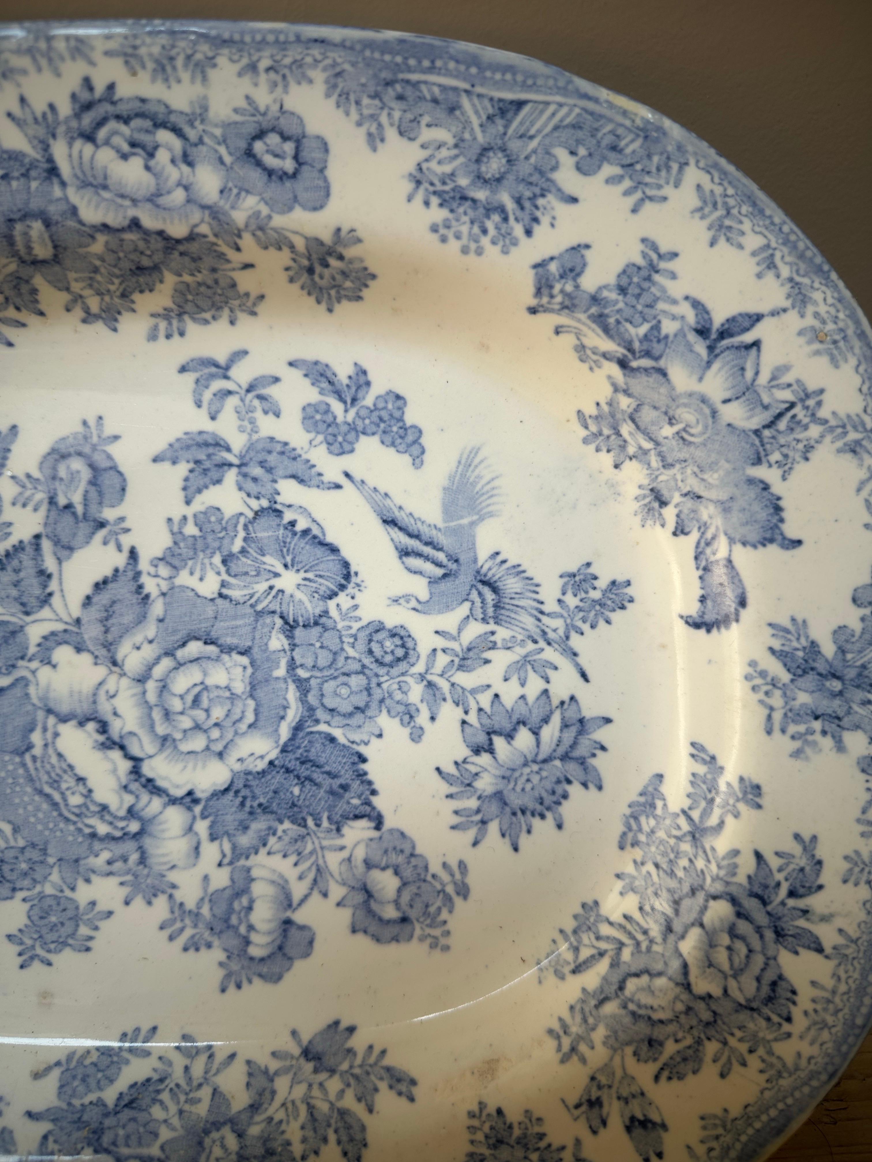 Victorien Plat moyen bleu et blanc en forme de faisan asiatique, 19e siècle en vente