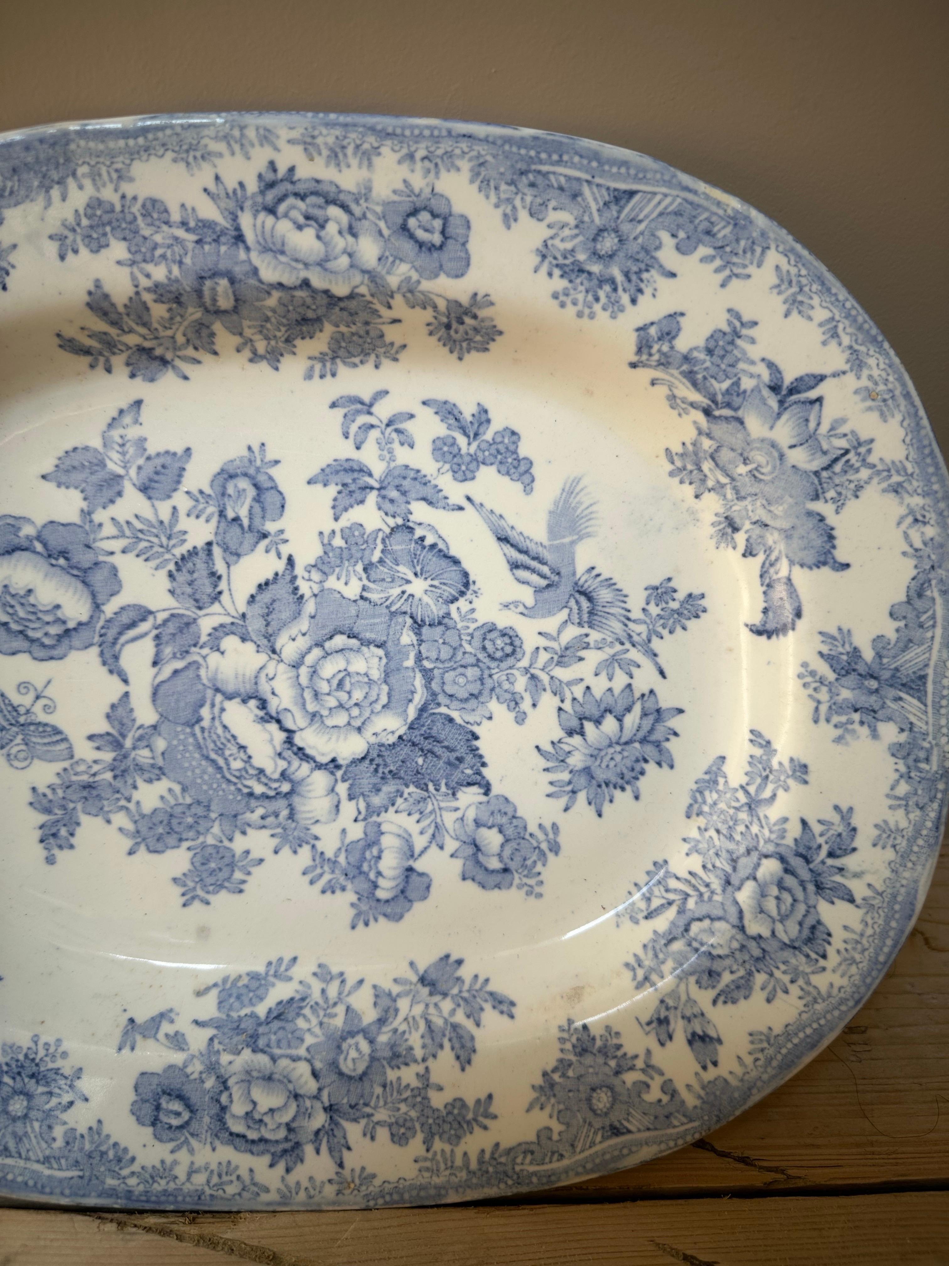 Plat moyen bleu et blanc en forme de faisan asiatique, 19e siècle en vente 1