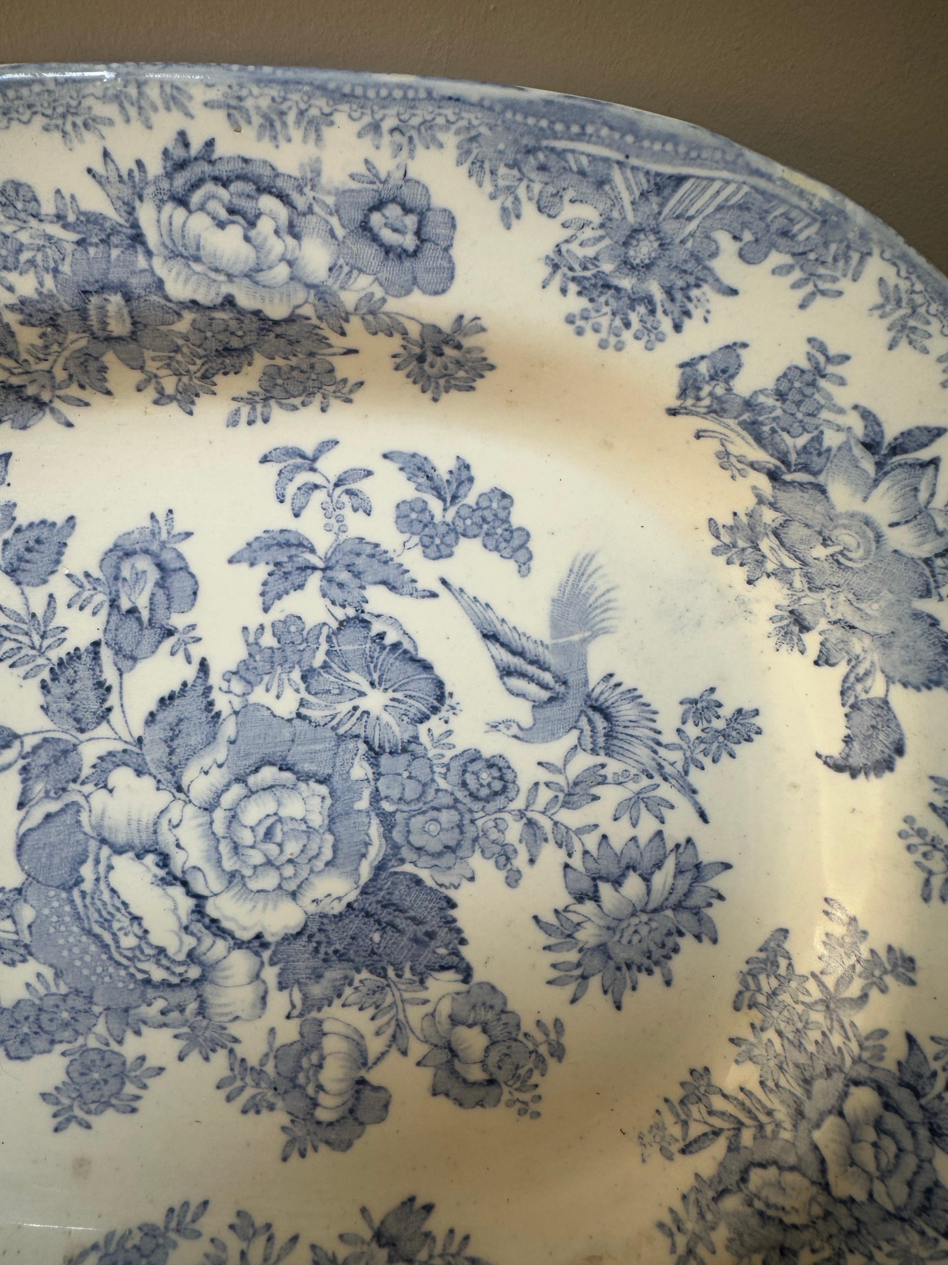 Plat moyen bleu et blanc en forme de faisan asiatique, 19e siècle en vente 2