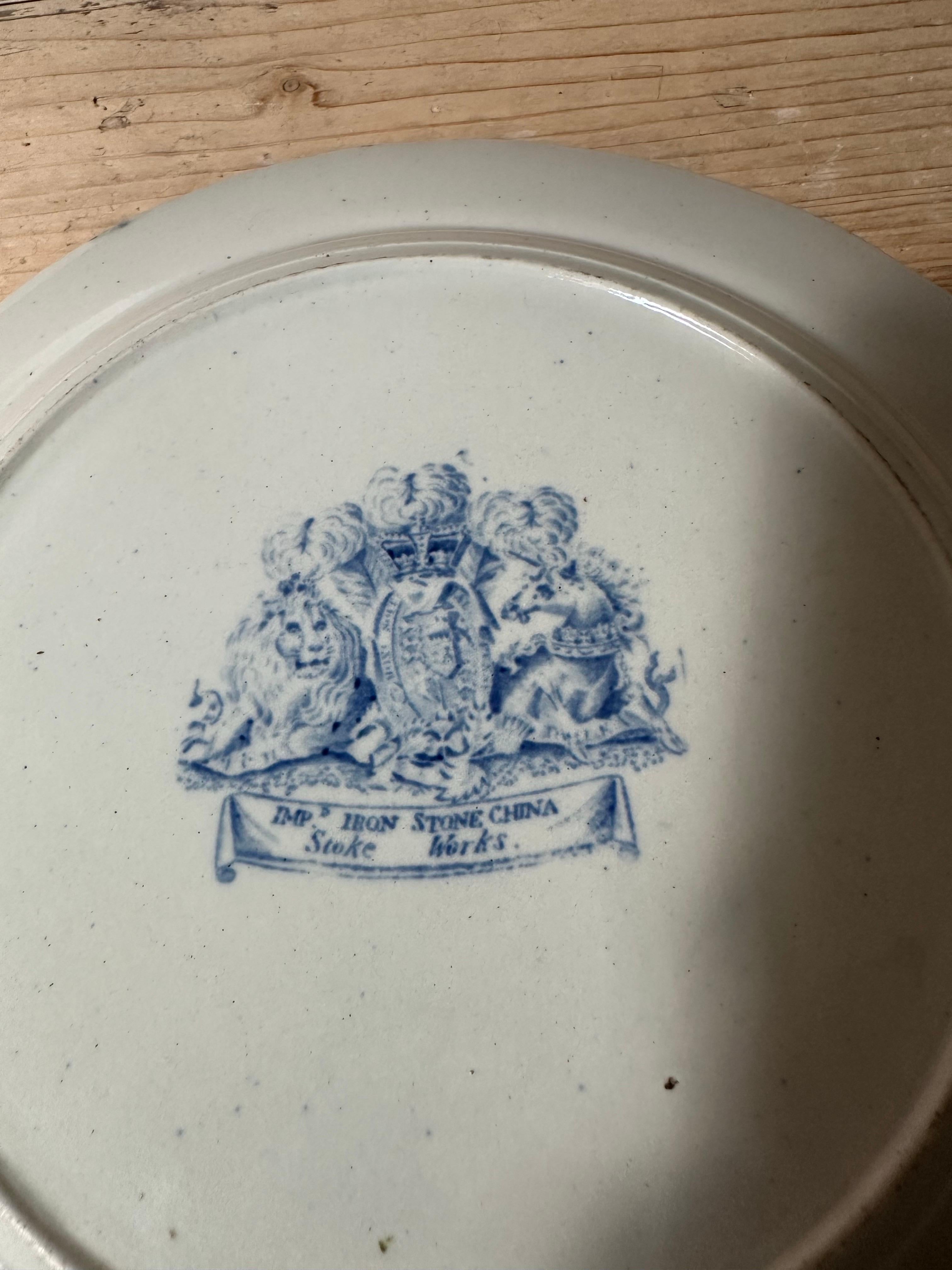 Piatto in pietra di Staffordshire con pavoni e bordo floreale del XIX secolo in vendita 8