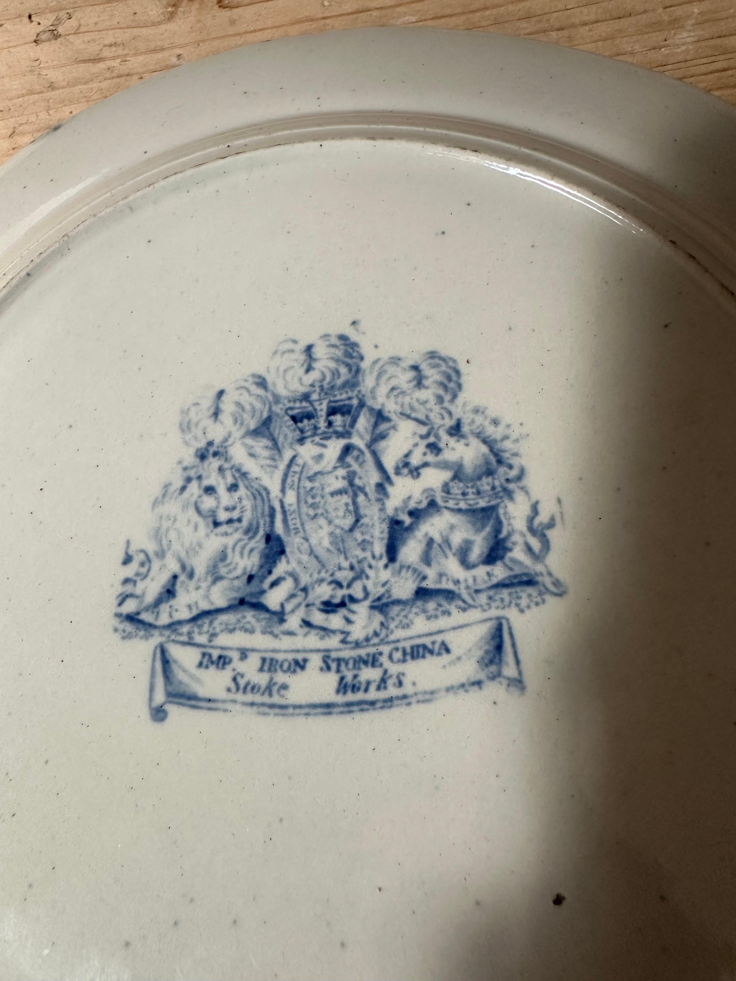 Piatto in pietra di Staffordshire con pavoni e bordo floreale del XIX secolo in vendita 7