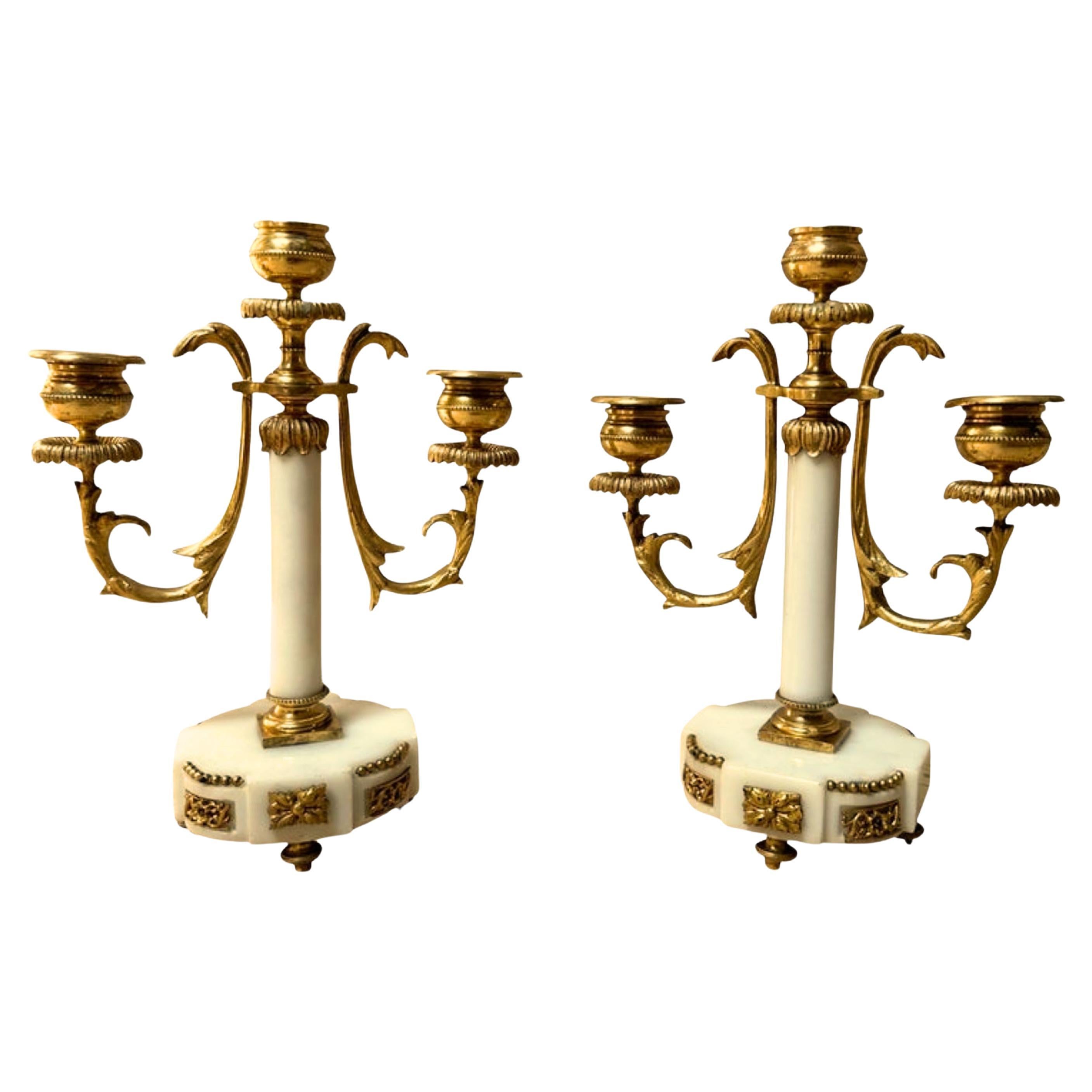 Antique French Marble & Gilded Brass Candelabres circa 1820