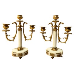 Antique French Candelabros de mármol y latón dorado circa 1820