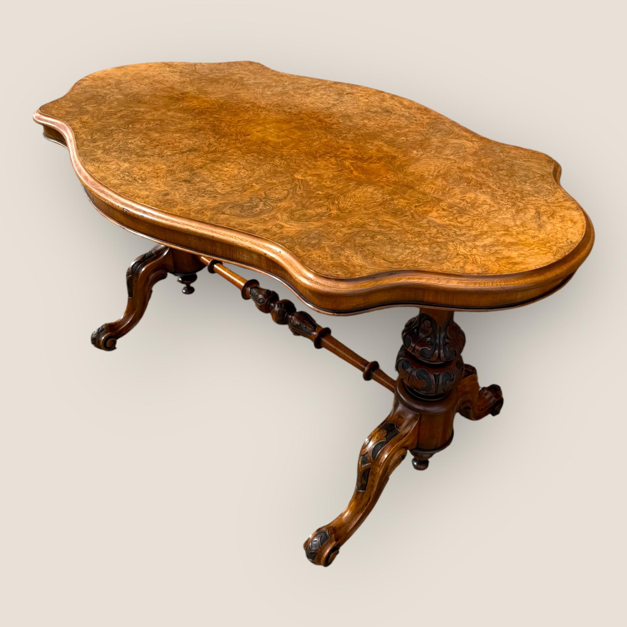 British Victorian Burr Walnut Centre Table For Sale