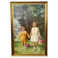 Retrato al óleo británico de los niños Turbutt, obra de George F. Bird, 1929