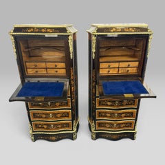 Pair of Napoleon III Serpentine Kingwood, Tulipwood & Marquetry Secretaire Chest
