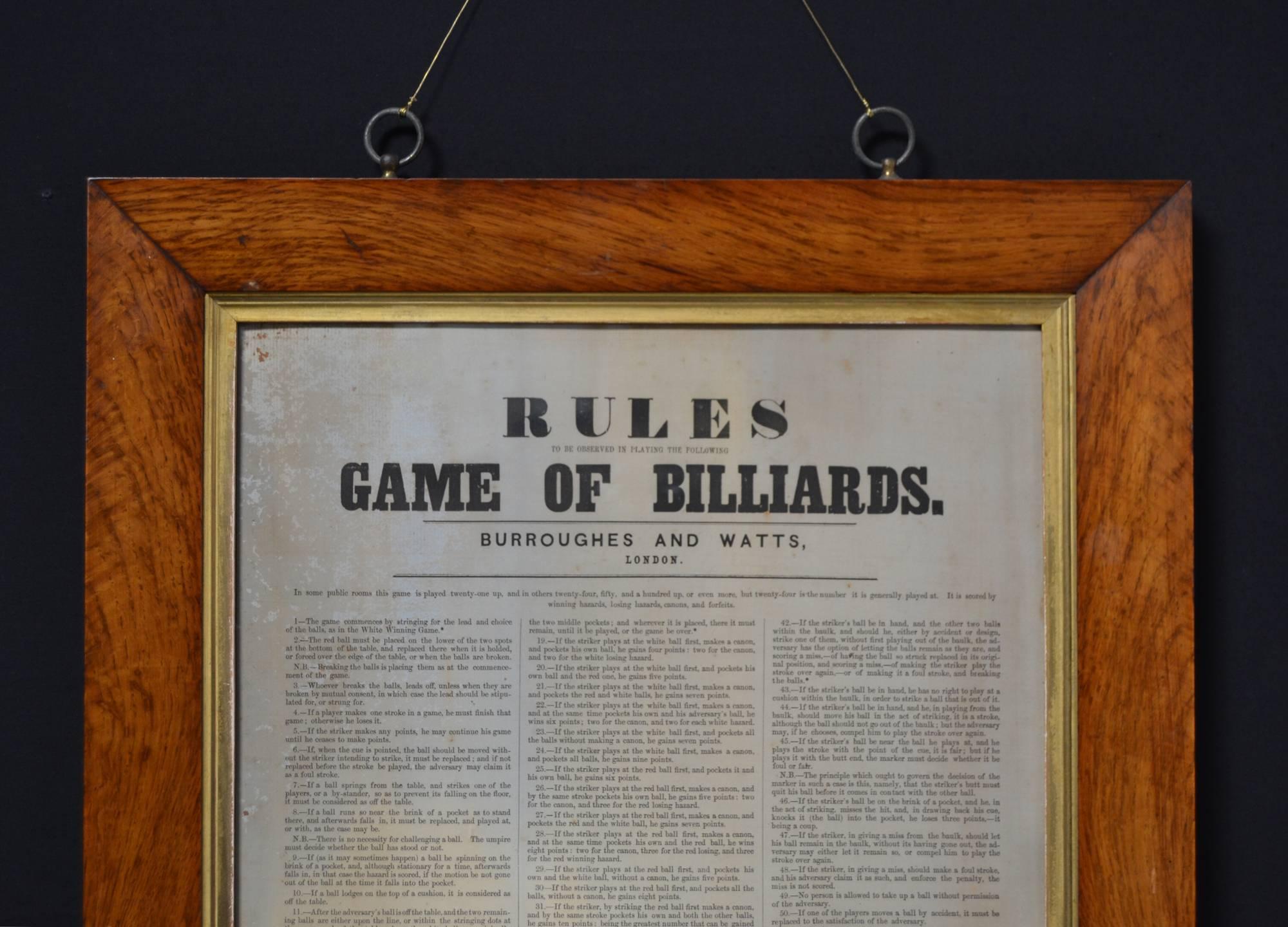 A beautiful set of three country House Billiard rules manufactured circa 1875 by 
