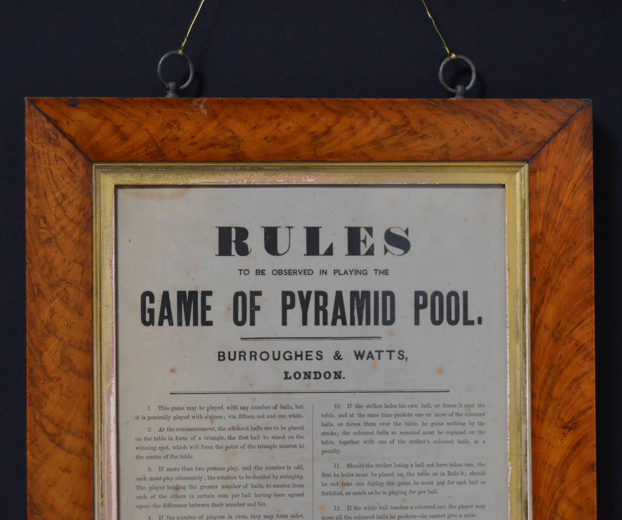 English Country House Set of Billiard and Pool Rules, 1875 In Good Condition In Chilcompton, Radstock