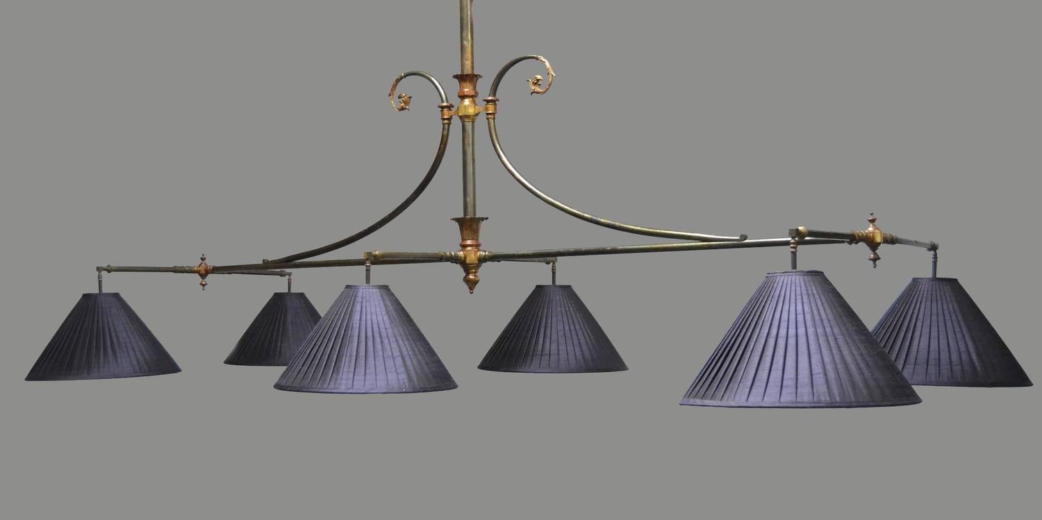 Elegant Brass Framed Antique Billiard, Snooker, Pool Table Light at 1stdibs